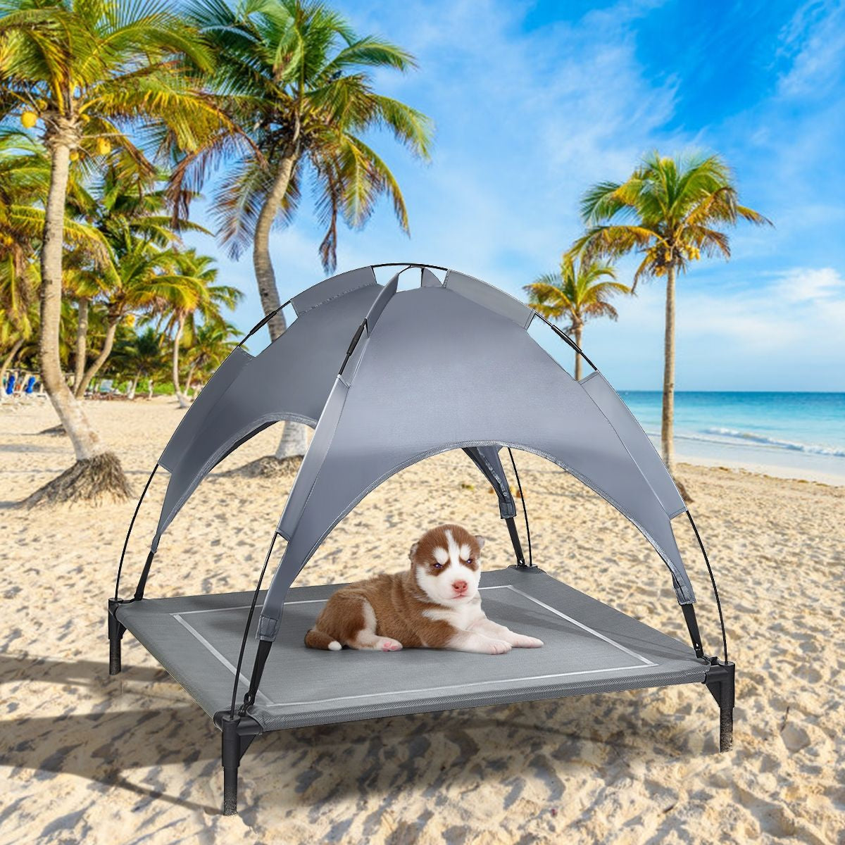 Lit Pour Chien Sur Pieds Cadre En Acier Robuste Utilisable À L'Intérieur Et L'Extérieur 90 X 81 X 86 CM/105 X 87 X 89 CM