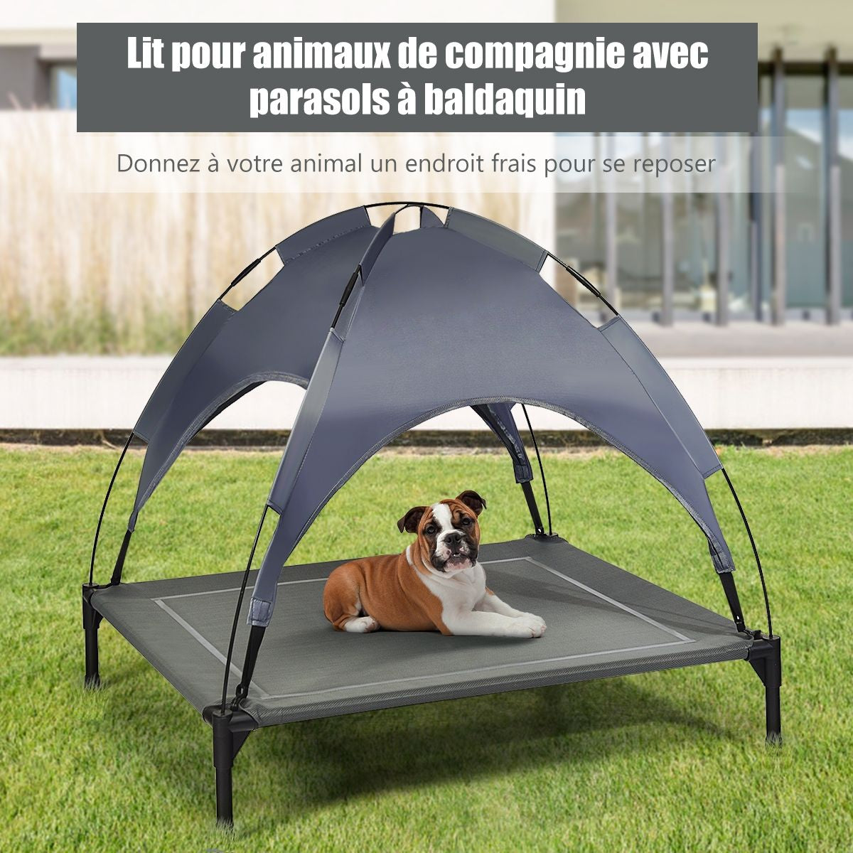 Lit Pour Chien Sur Pieds Cadre En Acier Robuste Utilisable À L'Intérieur Et L'Extérieur 90 X 81 X 86 CM/105 X 87 X 89 CM
