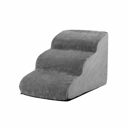 Escalier Pour Animaux À 3 Marches En Mousse Haute Densité Rampe Pour Chien/Chat Avec Fond Antidérapant Et Tissu Suédé Doux Café/Gris