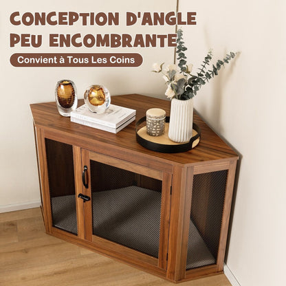 Cage Pour Chien Intérieur XXL Cage D’Angle Pour Animaux De Compagnie Avec Porte Verrouillabl Niche Chien Caisse Chien 114 X 60 X 68 CM Brun