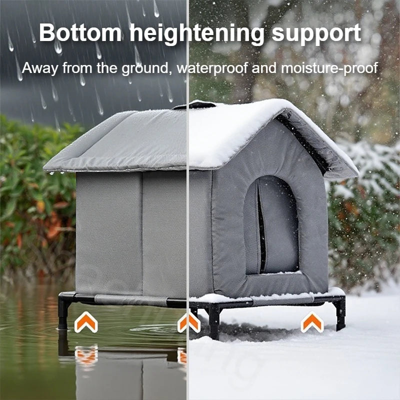 New Outdoor Cat House Waterproof Insulated Pet Cave with Kickstand Winter Warm Summer Cooling Foldable for Feral Stray Animal