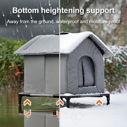 New Outdoor Cat House Waterproof Insulated Pet Cave with Kickstand Winter Warm Summer Cooling Foldable for Feral Stray Animal