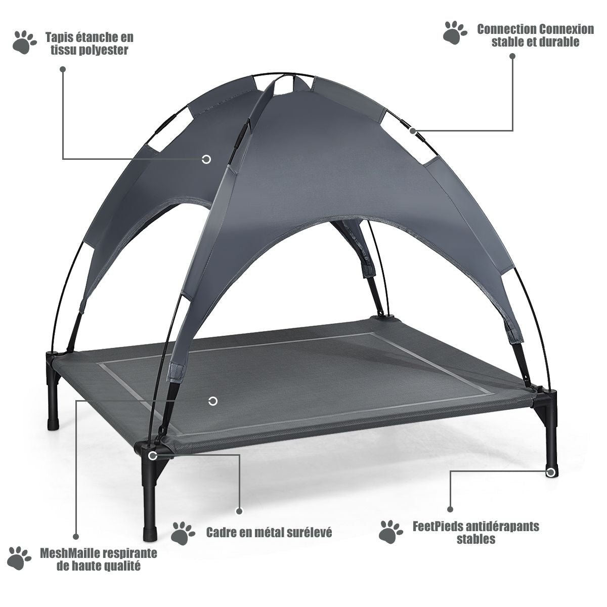 Lit Pour Chien Sur Pieds Cadre En Acier Robuste Utilisable À L'Intérieur Et L'Extérieur 90 X 81 X 86 CM/105 X 87 X 89 CM