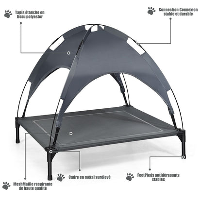 Lit Pour Chien Sur Pieds Cadre En Acier Robuste Utilisable À L'Intérieur Et L'Extérieur 90 X 81 X 86 CM/105 X 87 X 89 CM