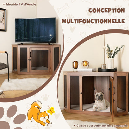 Cage Pour Chien Intérieur XXL Cage D’Angle Pour Animaux De Compagnie Avec Porte Verrouillabl Niche Chien Caisse Chien 114 X 60 X 68 CM Brun