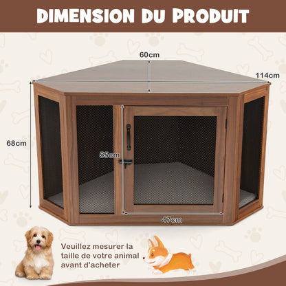 Cage Pour Chien Intérieur XXL Cage D’Angle Pour Animaux De Compagnie Avec Porte Verrouillabl Niche Chien Caisse Chien 114 X 60 X 68 CM Brun
