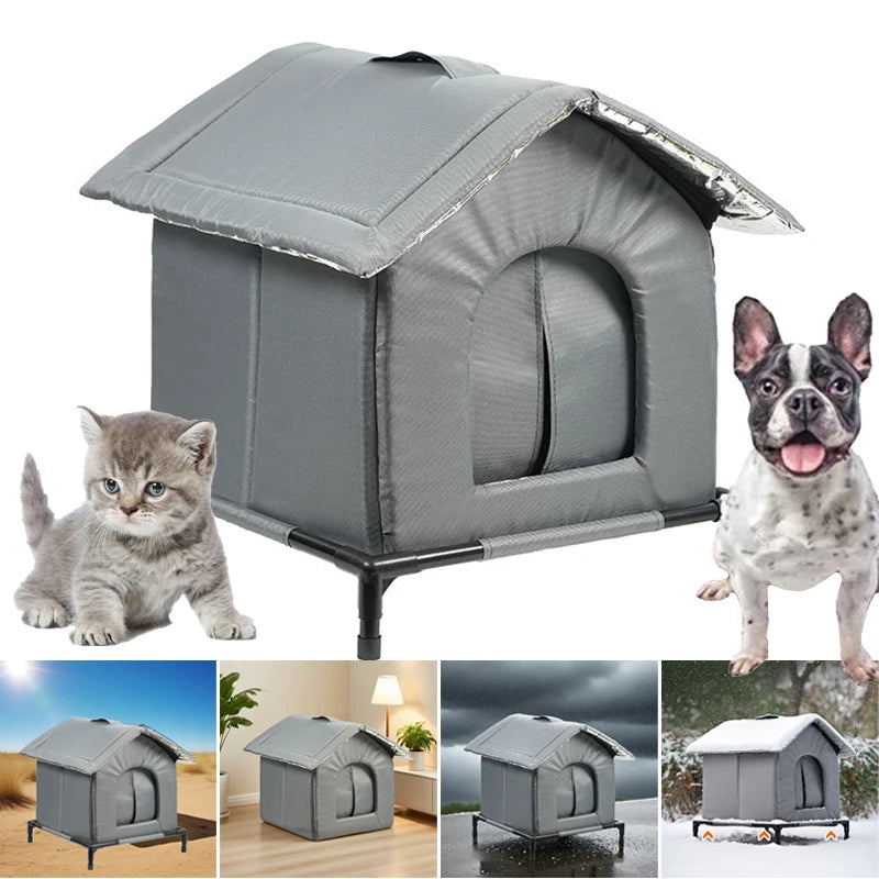 New Outdoor Cat House Waterproof Insulated Pet Cave with Kickstand Winter Warm Summer Cooling Foldable for Feral Stray Animal