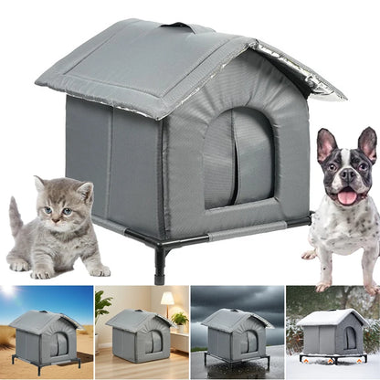 New Outdoor Cat House Waterproof Insulated Pet Cave with Kickstand Winter Warm Summer Cooling Foldable for Feral Stray Animal