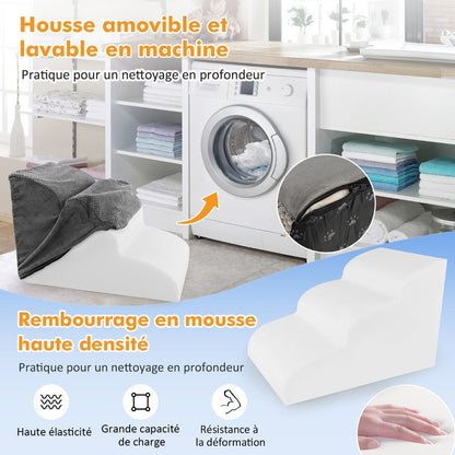 Escalier Pour Animaux À 3 Marches En Mousse Haute Densité Rampe Pour Chien/Chat Avec Fond Antidérapant Et Tissu Suédé Doux Café/Gris